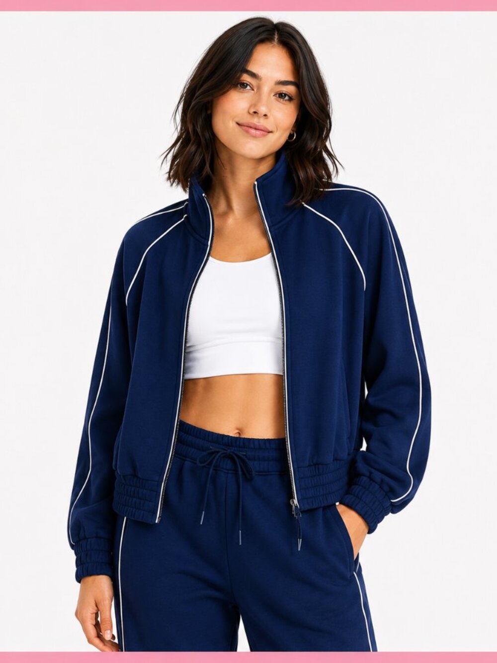 Women's Avia Navy White Striped Full Zip Track Jacket XL